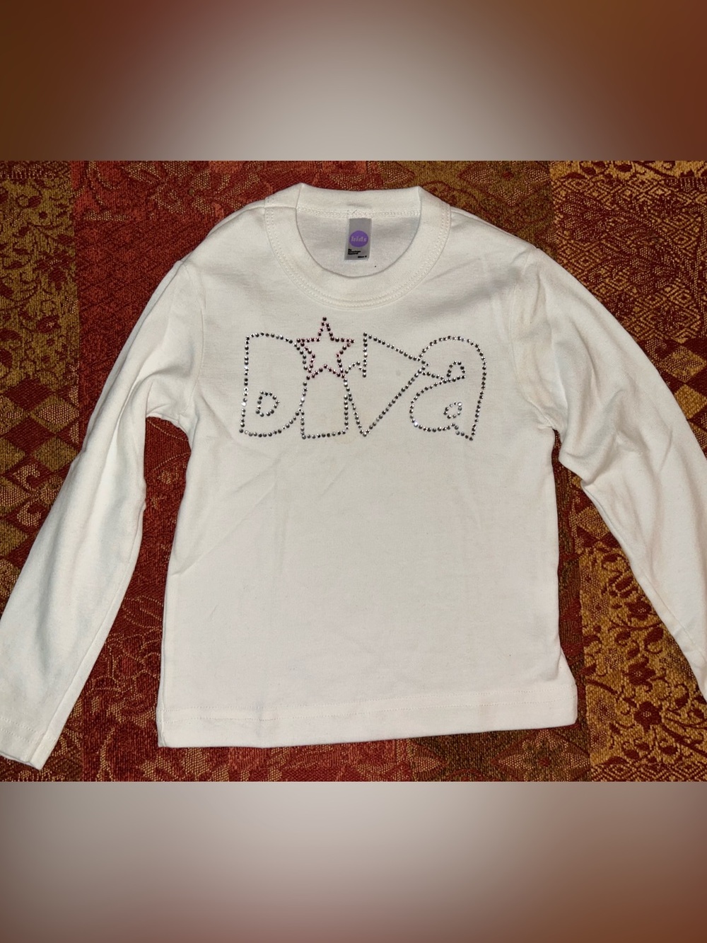 Size 2 Long Sleeve Tee with Shiny Rhinestones DIVA with Pink Star